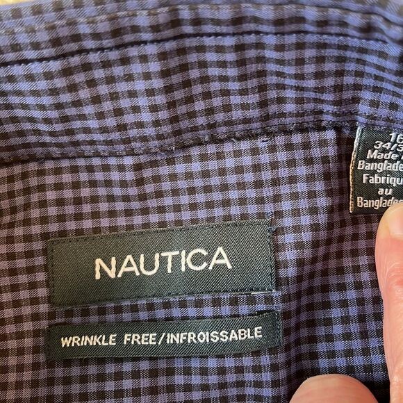 Nautica Dress Shirt Mens Size 16(34/35) Purple/Black Checkered Long Slee… - Picture 5 of 6